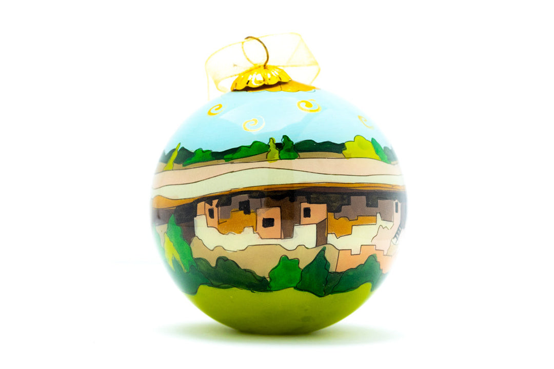 Mesa Verde National Park Round Hand-Painted Glass Christmas Ornament