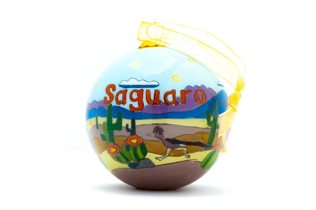 Saguaro National Park Round Hand-Painted Glass Christmas Ornament