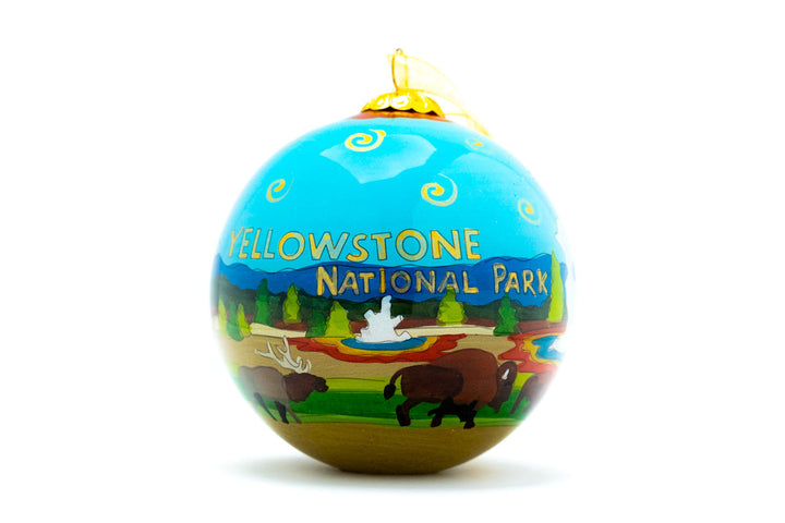 Yellowstone National Park Round Hand-Painted Glass Christmas Ornament