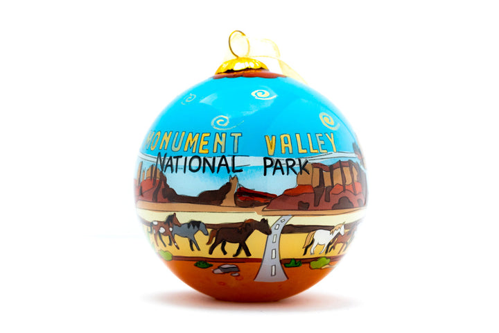 Monument Valley National Park Round Hand-Painted Glass Christmas Ornament