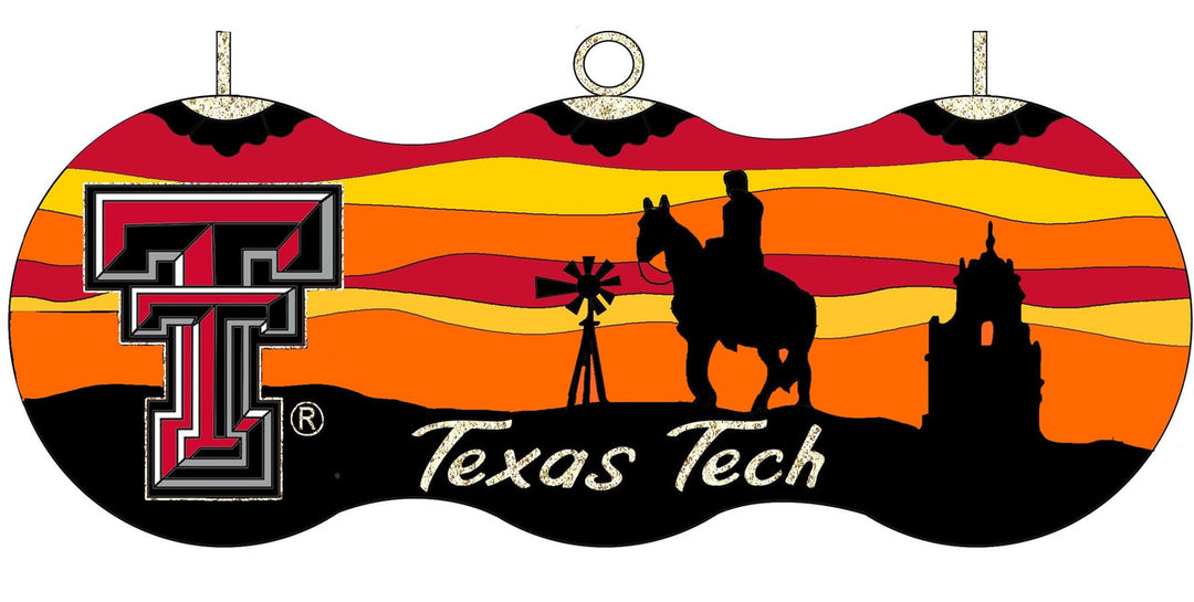 Texas Tech Red Raiders Sunset Scene Round Cloisonné Christmas Ornament