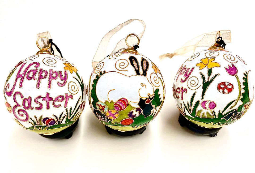 Easter Bunny Round Cloisonné Christmas Ornament