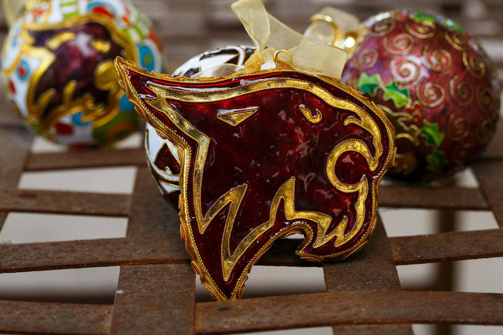 Texas State University Bobcats Maroon Bobcat Shape Cloisonné Christmas Ornament