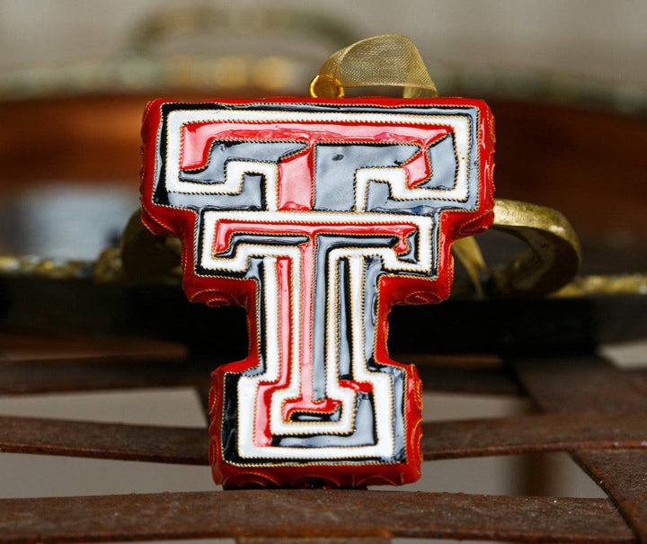 Texas Tech University Red Raiders Double T Logo Shape Cloisonné Christmas Ornament