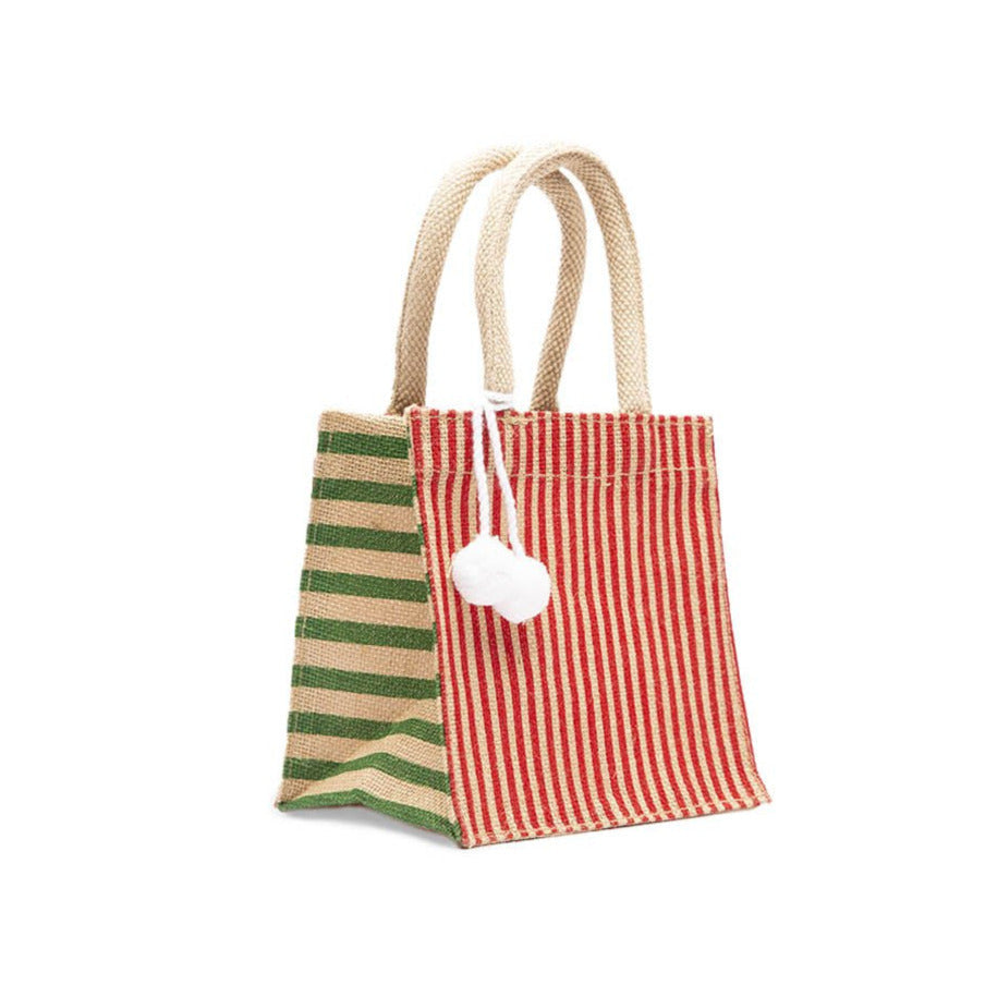 Striped Holiday Jute Gift Bag