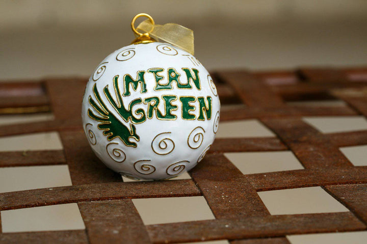 University of North Texas UNT Mean Green Round White Background Cloisonné Christmas Ornament
