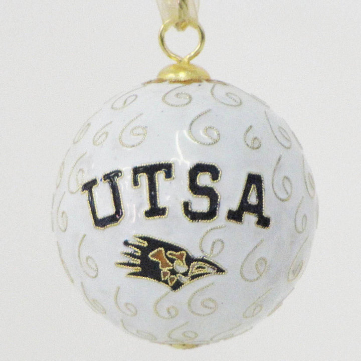 University of Texas at San Antonio UTSA Roadrunner & UTSA Logo Round Cloisonné Christmas Ornament - White
