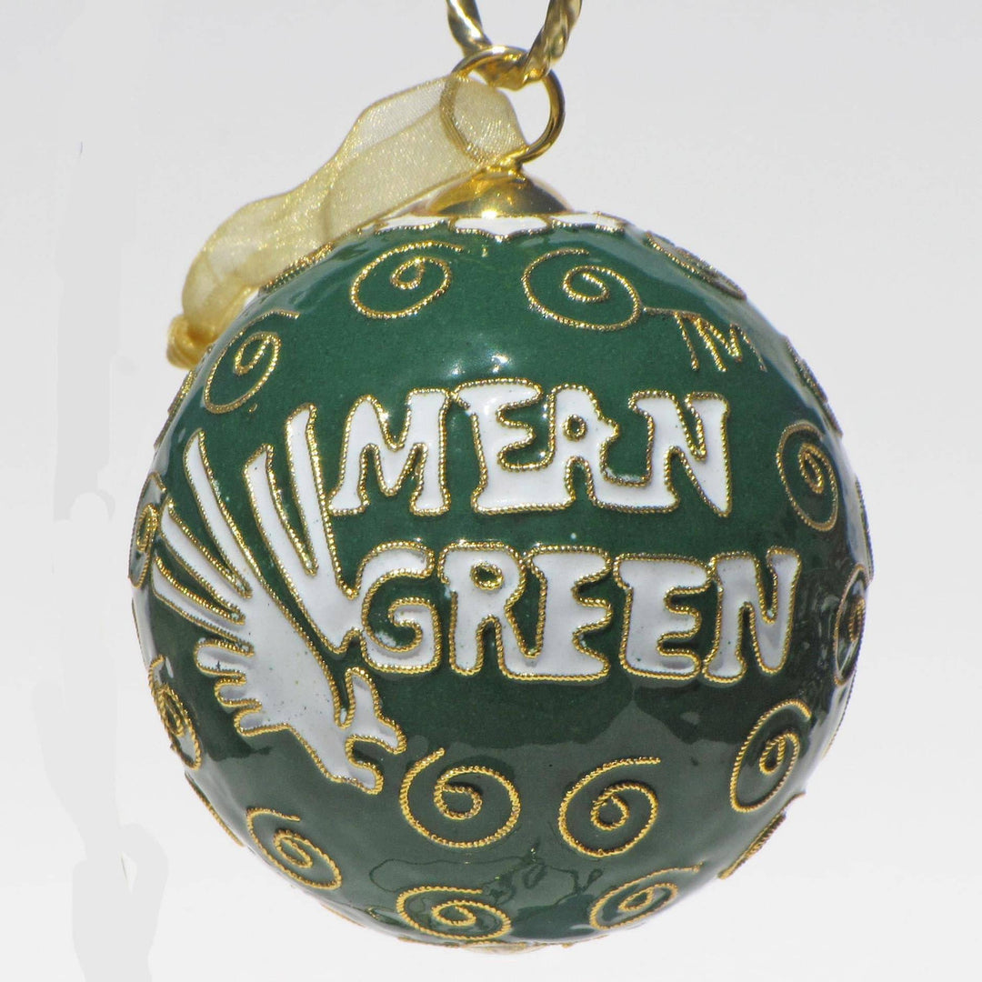 University of North Texas UNT Mean Green Round Green Background Cloisonné Christmas Ornament