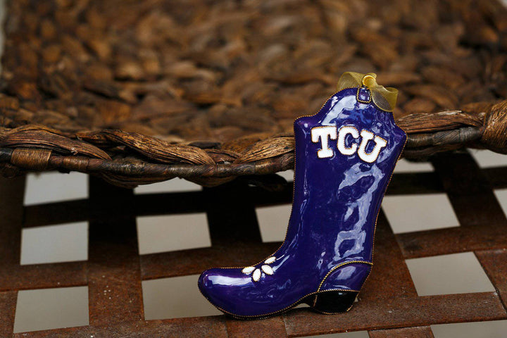 Texas Christian University TCU Horned Frogs Purple Boot Shape Cloisonné Christmas Ornament