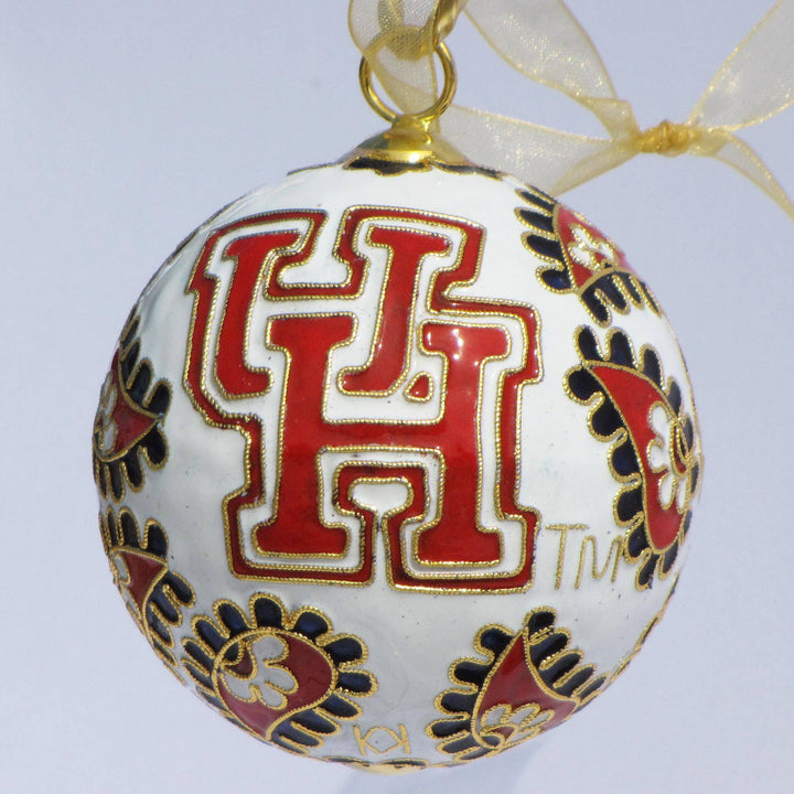 University of Houston Cougars Red Paisley Round Cloisonné Christmas Ornament - White