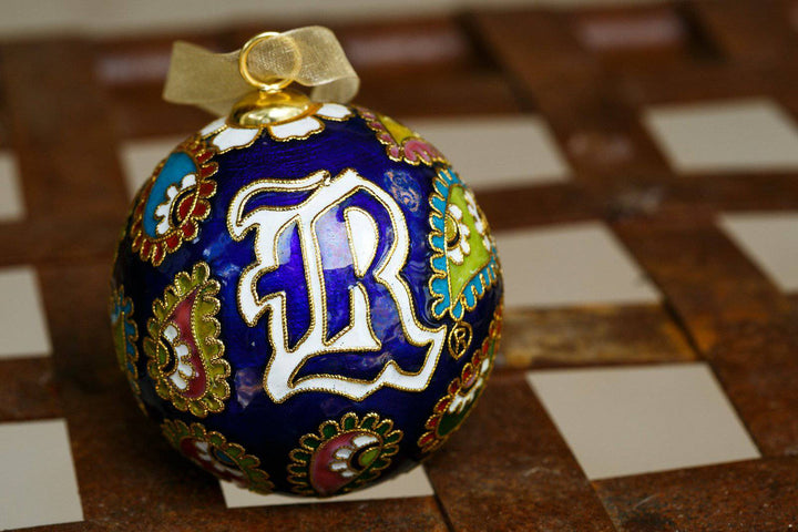 Rice University Owls Colorful Paisley Blue Background Round Cloisonné Christmas Ornament
