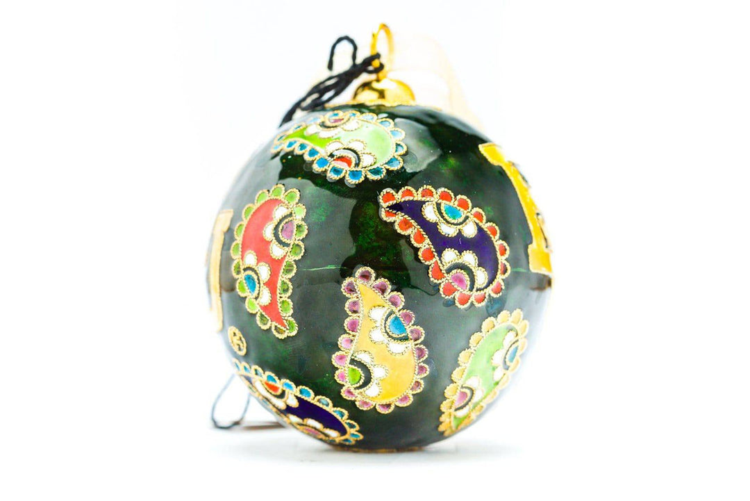 Baylor University Bears Colorful Paisley Green Background Round Cloisonné Christmas Ornament