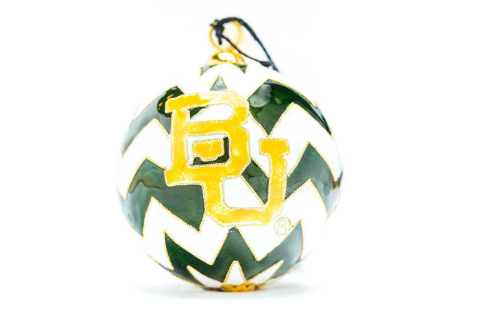 Baylor University Bears Green & White Chevron Round Cloisonné Christmas Ornament