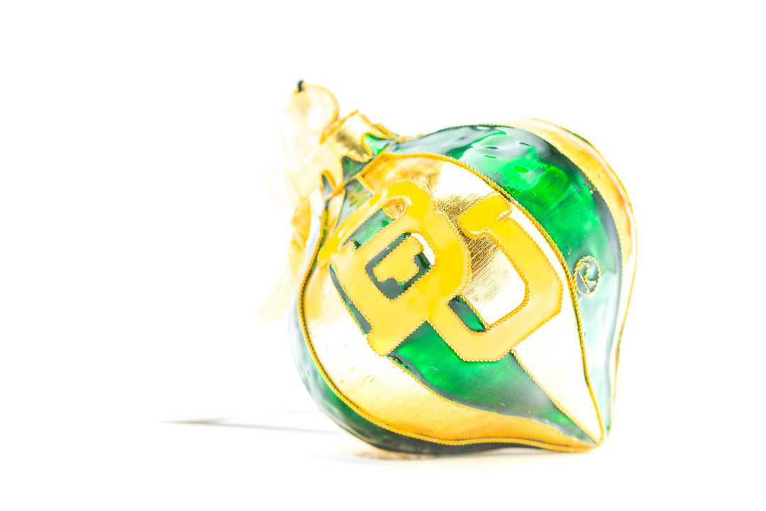 Baylor University Bears Green & Gold Arabesque Shape Cloisonné Christmas Ornament