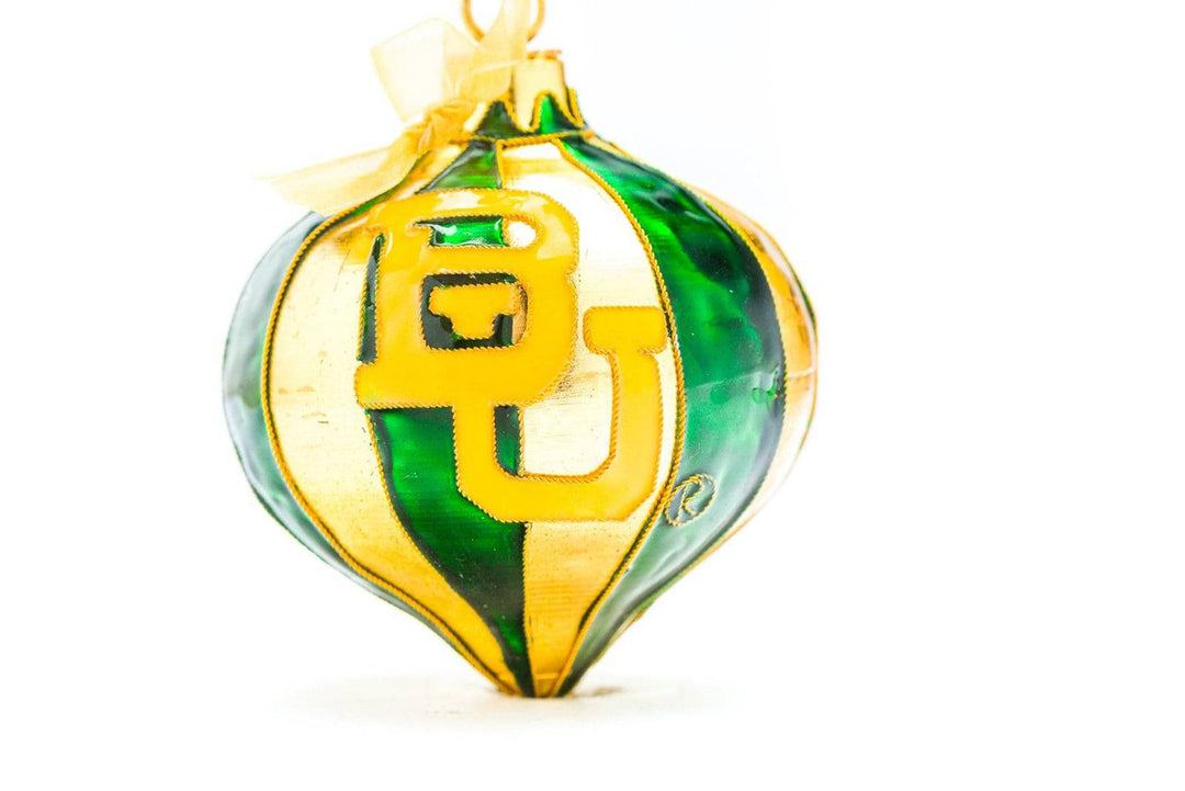 Baylor University Bears Green & Gold Arabesque Shape Cloisonné Christmas Ornament