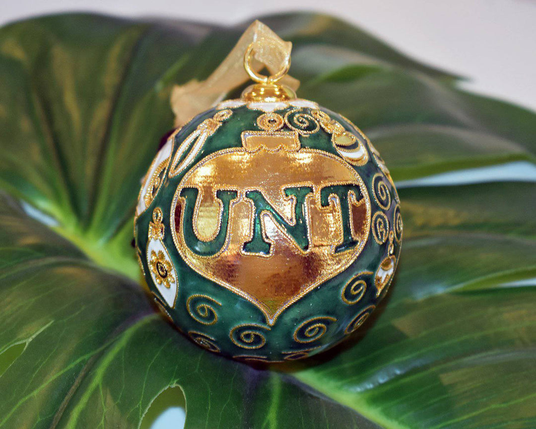 University of North Texas UNT Vintage Hanging Ornaments Green Background Round Cloisonné Christmas Ornament