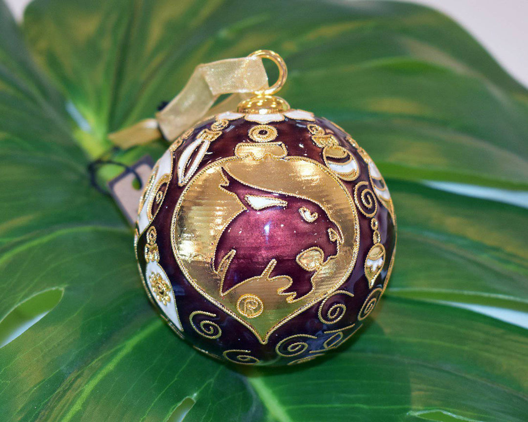 Texas State University Bobcats Hanging Ornaments Maroon Background Round Cloisonné Christmas Ornament