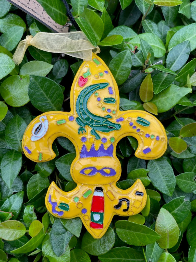 New Orleans Fleur de Lis Shape Mardi Gras Icons Cloisonné Christmas Ornament - Gold