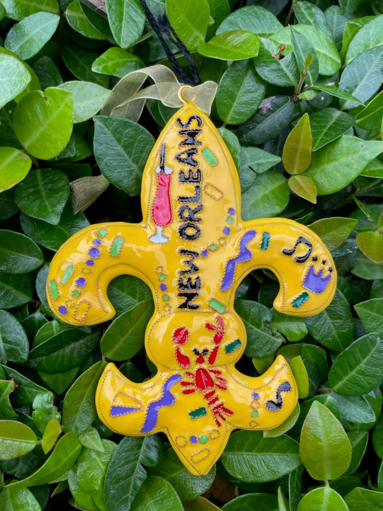 New Orleans Fleur de Lis Shape Mardi Gras Icons Cloisonné Christmas Ornament - Gold