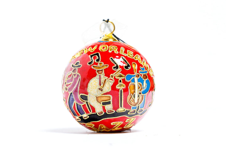 New Orleans, Louisiana Jazz Band Round Cloisonné Christmas Ornament - Red