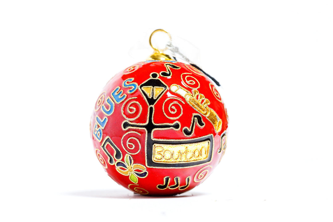 New Orleans, Louisiana Jazz Band Round Cloisonné Christmas Ornament - Red
