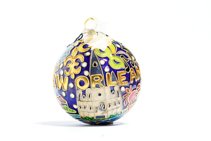 New Orleans, Louisiana St. Louis Cathedral, Historic Homes, Streetcar Cloisonné Christmas Ornament