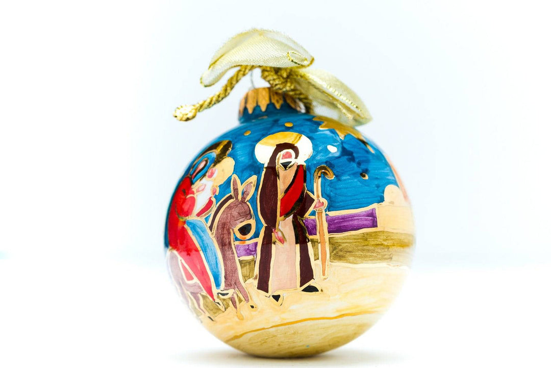 Holy Family Journey to Bethlehem Scene Hand-Painted Italian Ceramic Christmas Ornament