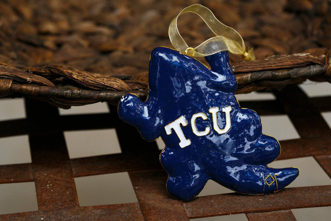 Texas Christian University TCU Horned Frogs Horned Frog Shape with TCU Logo Cloisonné Christmas Ornament
