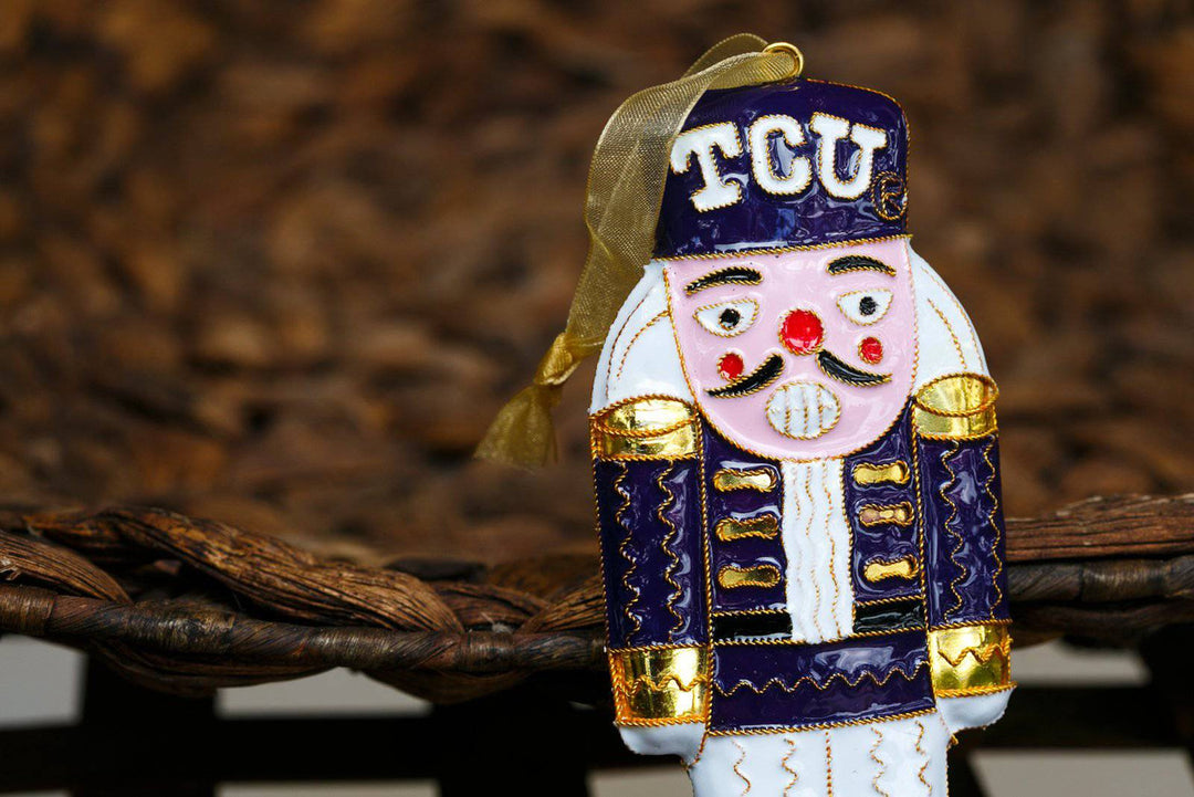 Texas Christian University TCU Horned Frogs Nutcracker Shape Cloisonné Christmas Ornament