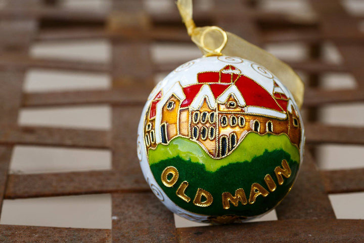 Texas State University Bobcats Old Main Building White Background Round Cloisonné Christmas Ornament