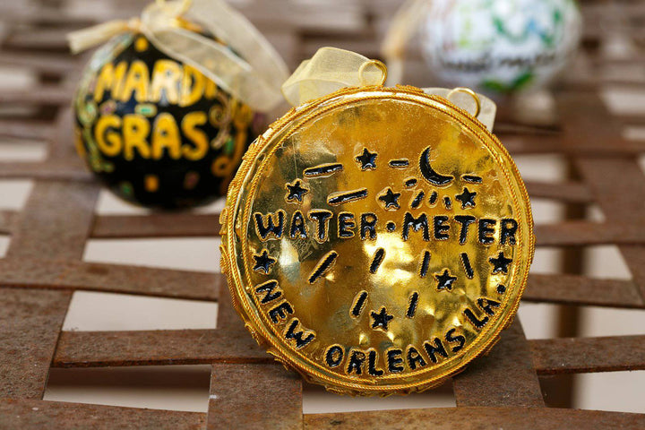 New Orleans Watermeter Shape Metallic Gold Cloisonné Christmas Ornament