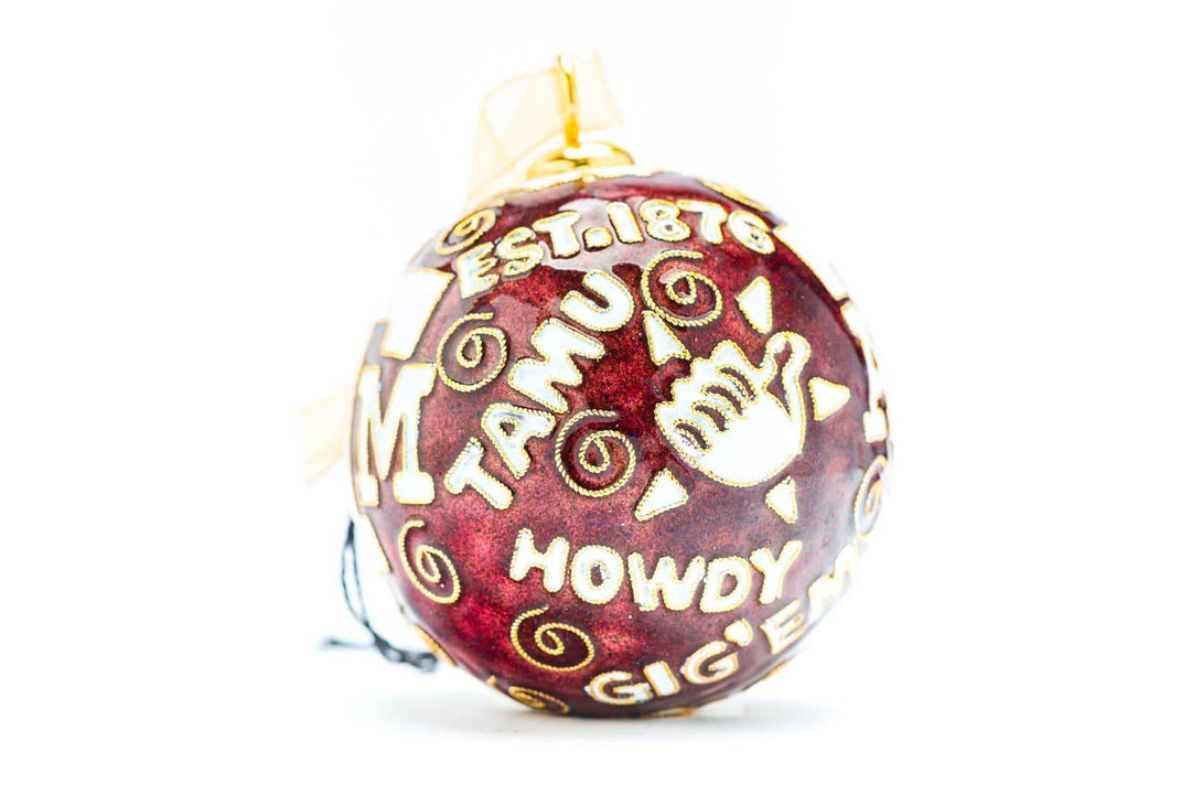 Texas A&M Aggie Traditions Maroon Background Round Cloisonné Christmas Ornament