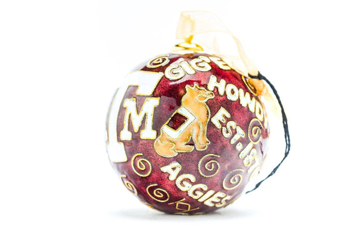 Texas A&M Aggie Traditions Maroon Background Round Cloisonné Christmas Ornament