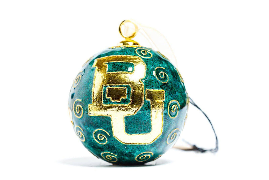 Baylor University Bears Texas Boot & Lone Star Brand White Background Round Cloisonné Christmas Ornament