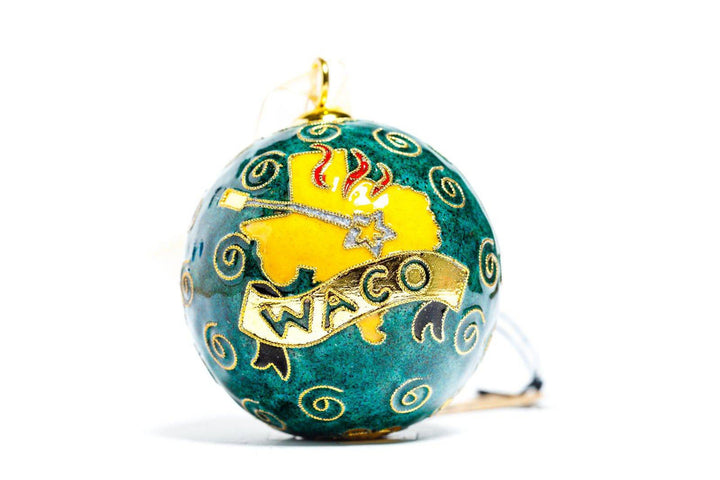 Baylor University Bears Texas Boot & Lone Star Brand White Background Round Cloisonné Christmas Ornament