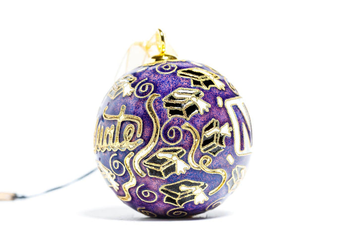 New York University NYU Graduate Purple Background Round Cloisonné  Christmas Ornament