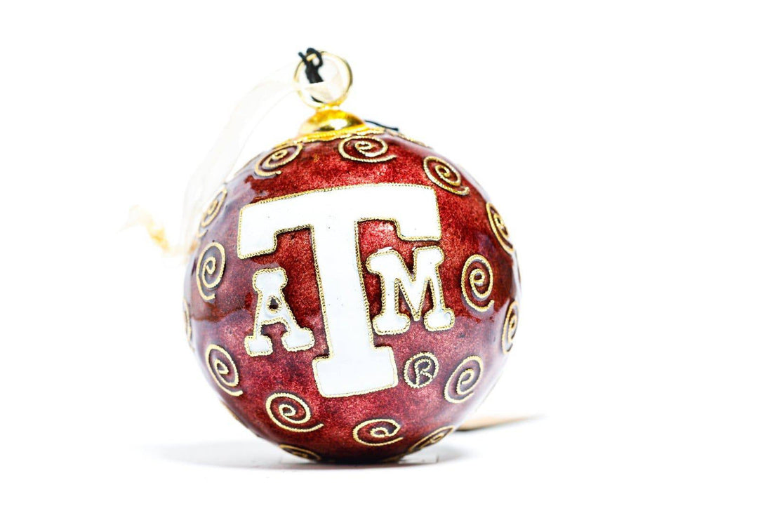 Texas A&M Aggie Former Student Maroon Background Round Cloisonné Christmas Ornament