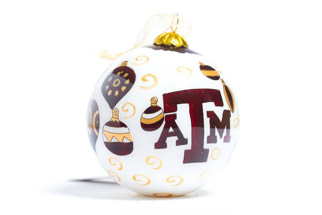 Texas A&M Aggie Vintage Hanging Ornaments Maroon Background Round Hand-Painted Glass Ornament