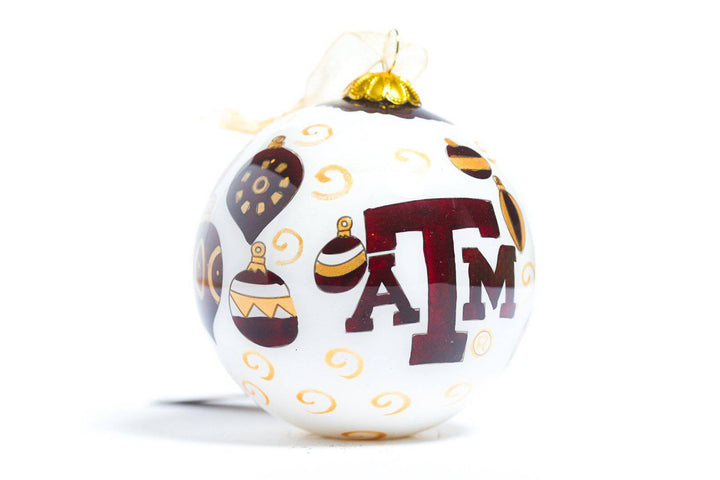 Texas A&M Aggie Vintage Hanging Ornaments White Background Round Hand-Painted Glass Ornament