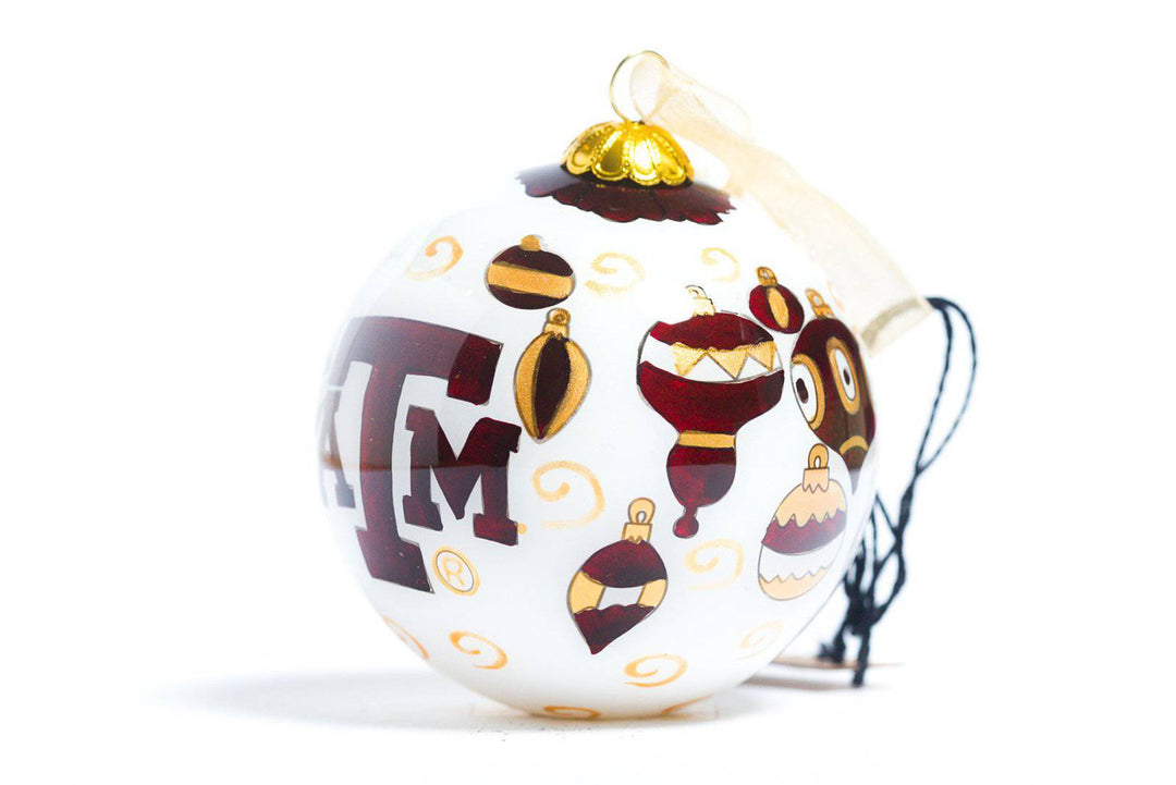 Texas A&M Aggie Vintage Hanging Ornaments White Background Round Hand-Painted Glass Ornament