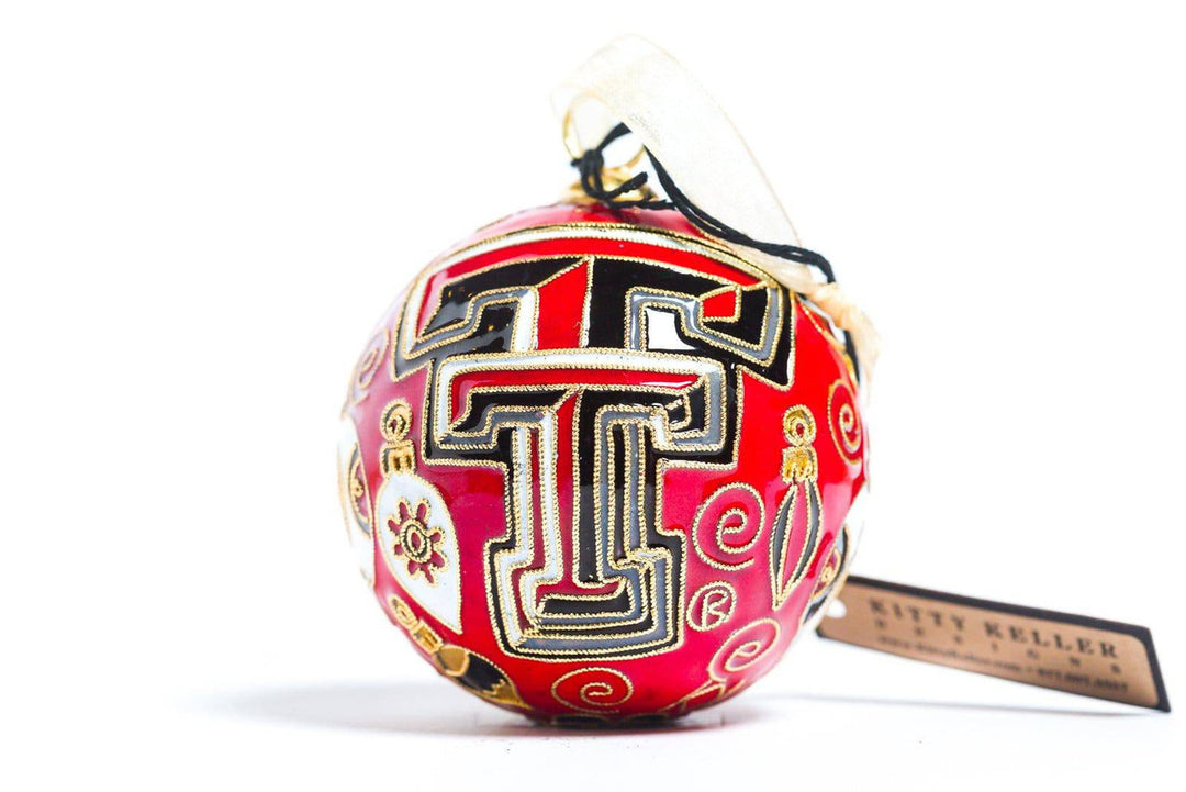 Texas Tech Red Raiders Vintage Hanging Ornaments Red Background Round Cloisonné Christmas Ornament