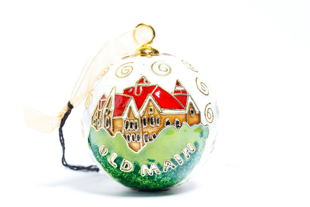 Texas State University Bobcats Old Main Building White Background Round Cloisonné Christmas Ornament