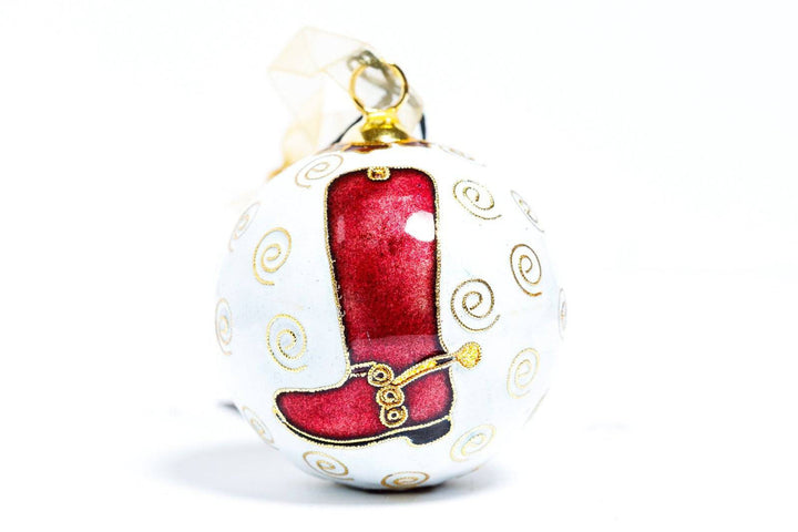 Texas A&M Aggie Corps of Cadets Boot White Background Round Cloisonné Christmas Ornament