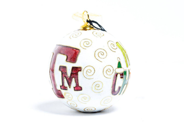 Texas A&M Aggie Merry Christmas in Colorful Block Letters White Background Round Cloisonné Christmas Ornament