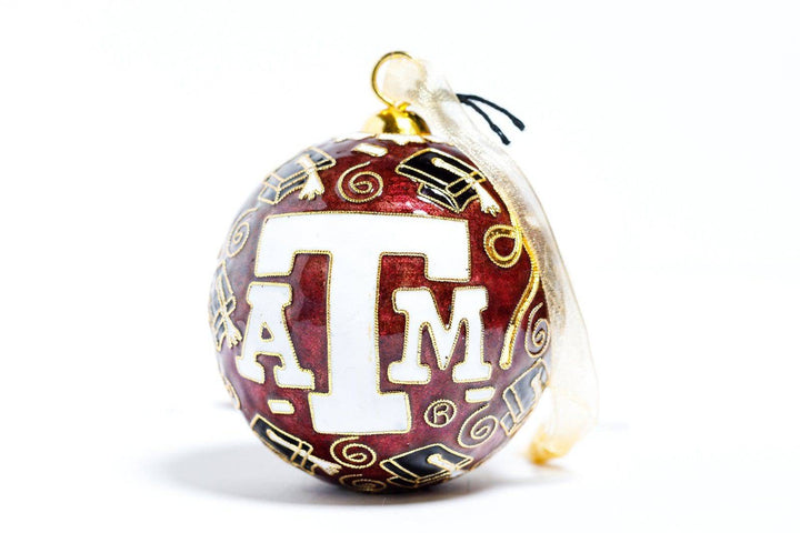 Texas A&M University Aggies Graduate Round Cloisonné Christmas Ornament - Maroon