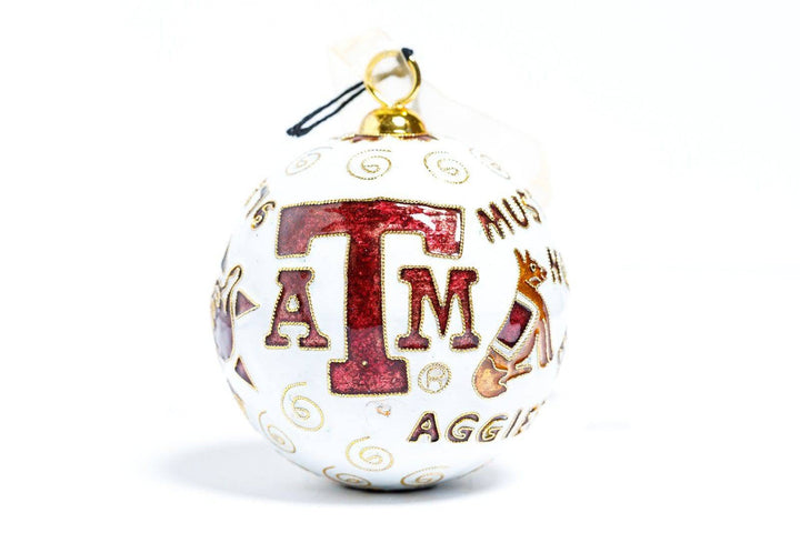 Texas A&M Aggie Traditions White Background Round Cloisonné Christmas Ornament