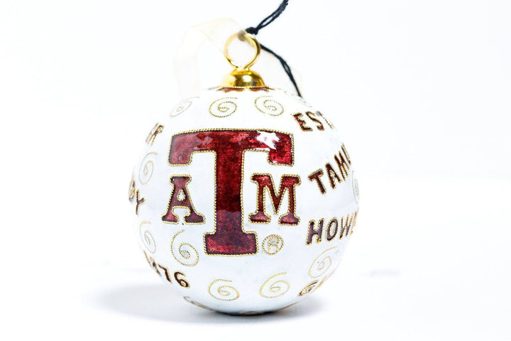 Texas A&M Aggie Traditions White Background Round Cloisonné Christmas Ornament