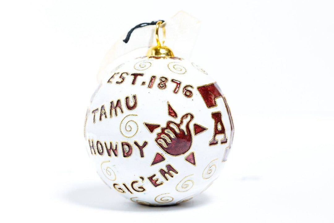 Texas A&M Aggie Traditions White Background Round Cloisonné Christmas Ornament