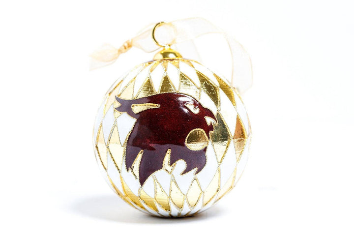 Texas State University Bobcats White & Gold Harlequin Round Cloisonné Christmas Ornament