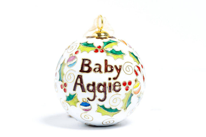 Texas A&M Aggie Baby Aggie Christmas Stocking White Background Round Cloisonné Christmas Ornament